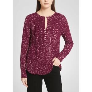 CONVERSE ONE STAR Burgundy Patterned Henley Button Placket Long Sleeve Blouse XL